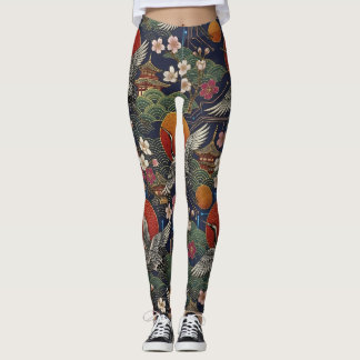 Leggings  Grues japonaises cyberpunk et motif transparent S