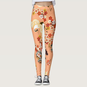 Leggings Grues, sakura, colorées, florales, cantaloupe.