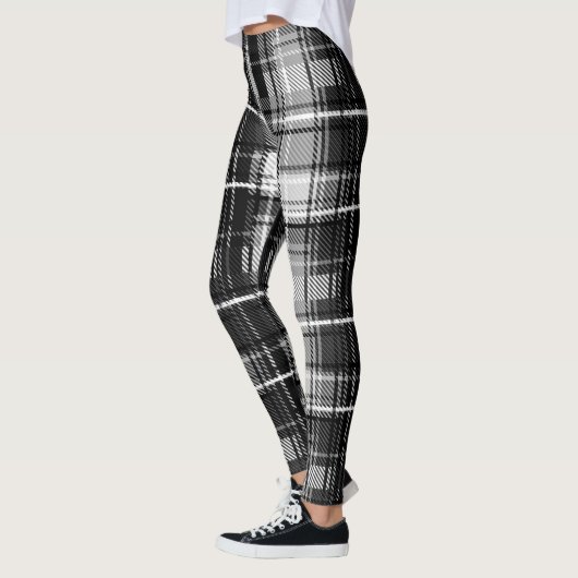 Leggings Grund Black Blanc Flannel Plaid Tartan Design (Gauche)