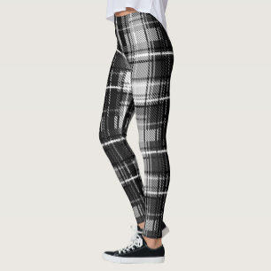 Leggings Grund Black Blanc Flannel Plaid Tartan Design