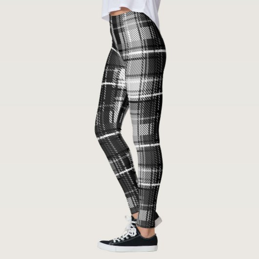 Leggings Grund Black Blanc Flannel Plaid Tartan Design