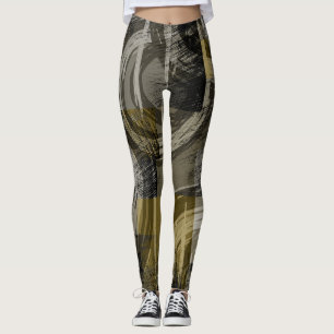 Leggings Grunge abstrait, marron monochrome