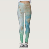 Leggings Grunge Côtière | Aquarelle bleu et vert or (Devant)