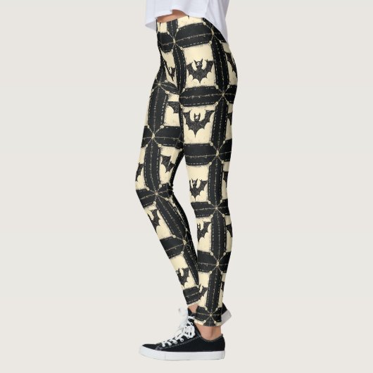 Leggings Grunge Denim Halloween Patchwork avec chauves-sour (Gauche)