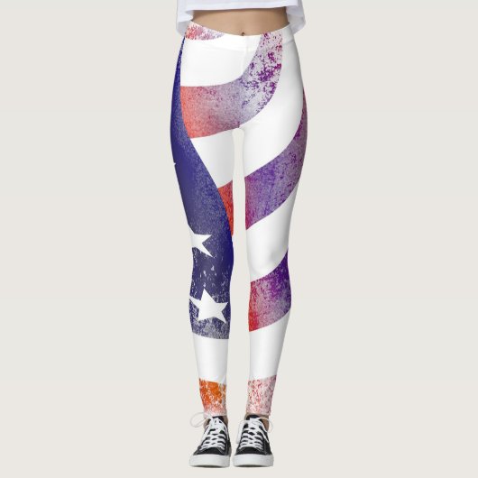 Leggings Grunge patriotique flottante drapeau américain, Ol (Devant)