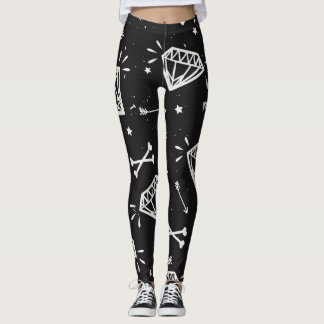 Leggings Grunge rock : diamants, os motif.