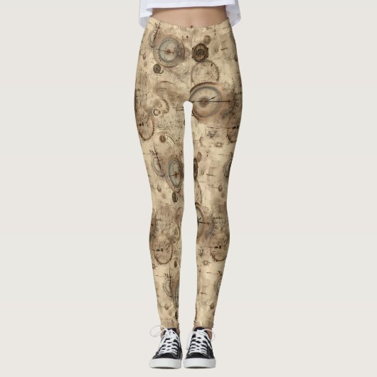 Leggings Grunge Rustic Steampunk Horloge (11) (Devant)