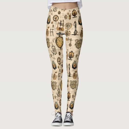 Leggings Grunge Rustic Steampunk Horloge (13) (Devant)