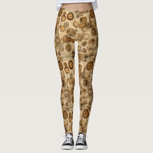 Leggings Grunge Rustic Steampunk Horloge (4) (Devant)