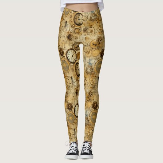 Leggings Grunge Rustic Steampunk Horloge (5) (Devant)