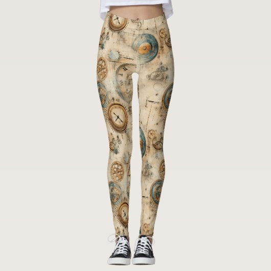 Leggings Grunge Rustic Steampunk Horloge (7) (Devant)