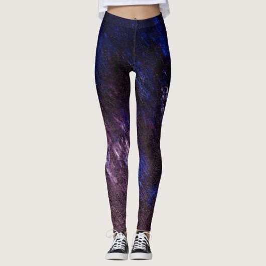 Leggings Guêtres abstraites bleues et noires de lavande de (Devant)