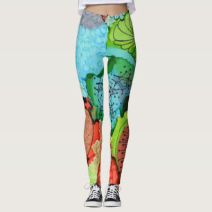 Leggings Guêtres abstraites de turquoise/orange