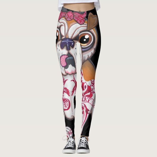 Leggings Guêtres anglaises tatouées de bouledogue (Devant)