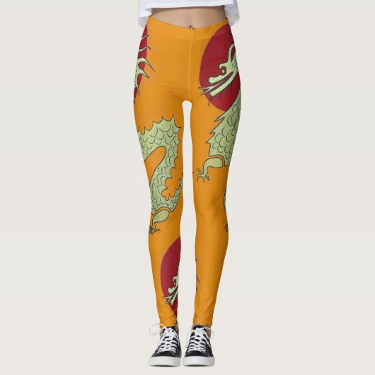 Leggings Guêtres asiatiques oranges de dragon--Dragon d'or, (Devant)