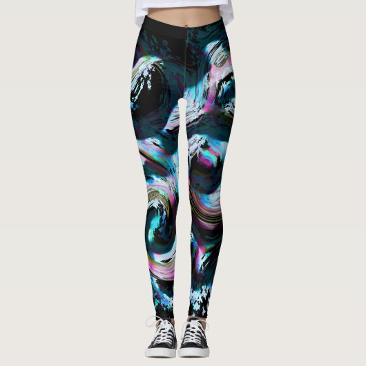 Leggings Guêtres au néon de tsunami conçues par Haydee (Devant)