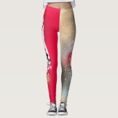 Leggings Guêtres avec le rouge et les copies de plume d'or (Devant)
