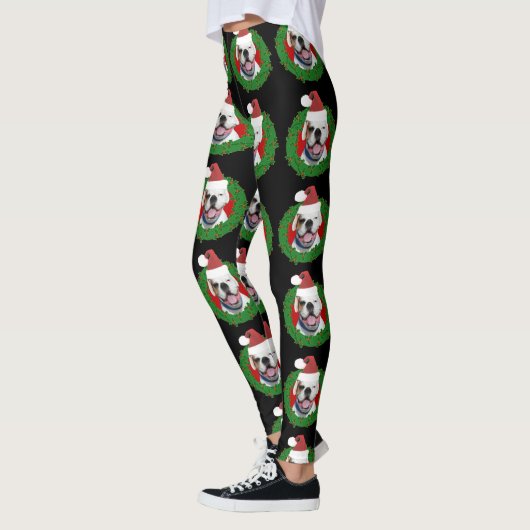 Leggings Guêtres blanches d'art de chien de boxeur de Noël (Gauche)