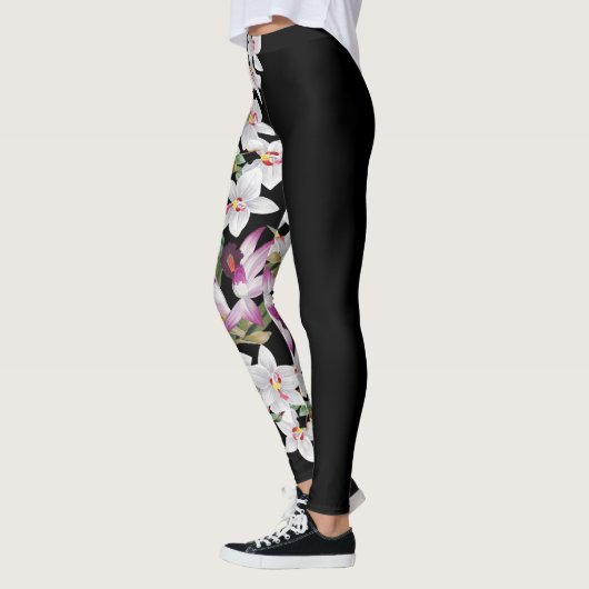 Leggings Guêtres blanches d'impression de fleurs d'orchidée (Gauche)