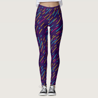 Leggings guêtres bleues avec les lignes colorées,