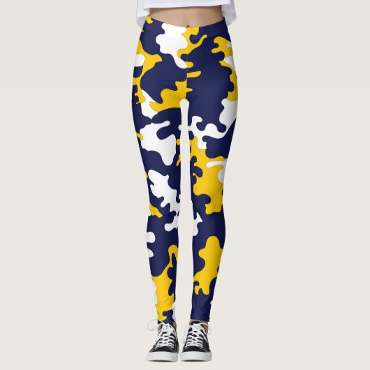 Leggings Guêtres bleues, blanches, jaunes de Camo (Devant)