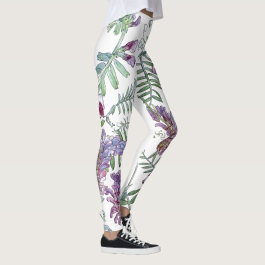 Leggings Guêtres botaniques d'impression de fleurs de vesce (Droite)