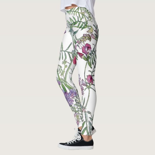 Leggings Guêtres botaniques d'impression de fleurs de vesce (Gauche)