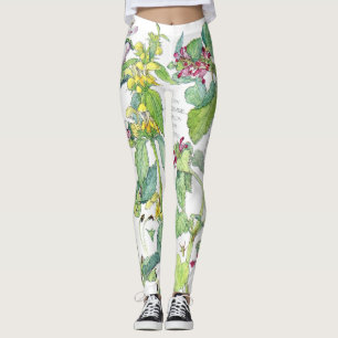 Leggings Guêtres botaniques d'impression de fleurs d'ortie