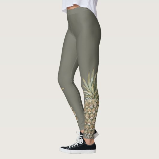 Leggings Guêtres botaniques tropicales de gris d'ananas (Gauche)
