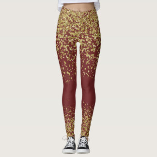 Leggings Guêtres brillantes de Bourgogne et d'or