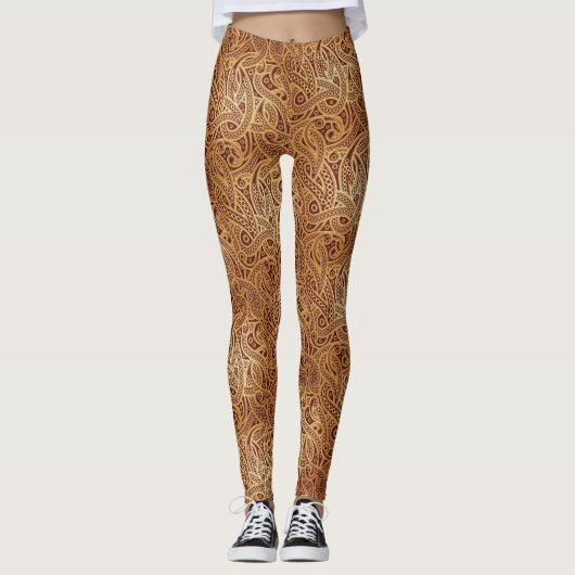 Leggings Guêtres Brown d'or élégantes de Paisley (Devant)