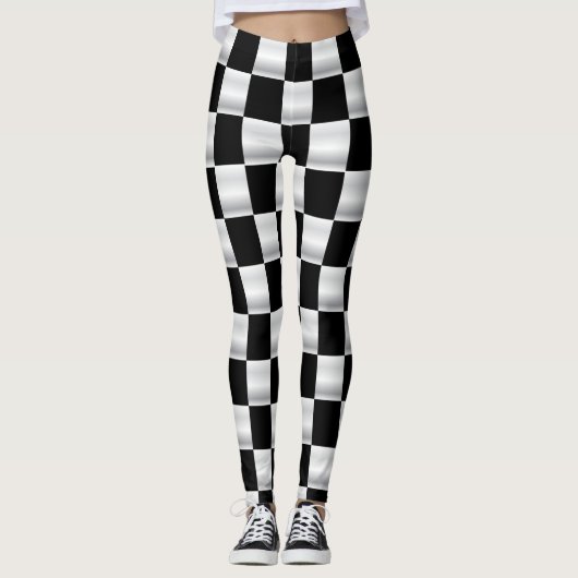Leggings Guêtres checkered simples de drapeau noires et (Devant)