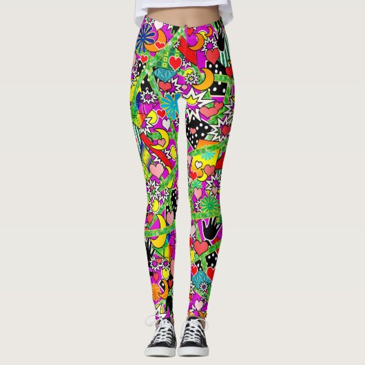Leggings Guêtres colorées comiques d'amusement (Devant)