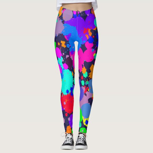 Leggings Guêtres colorées lumineuses au néon d'éclaboussure (Devant)