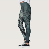 Leggings Guêtres d'arbre d'hiver Teal foncé avec l'arbre (Gauche)