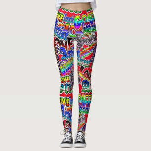 Leggings Guêtres d'art de graffiti, coloré rouge