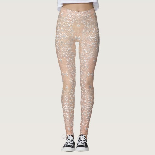 Leggings Guêtres de dentelle de damassé de diamant de pêche (Devant)