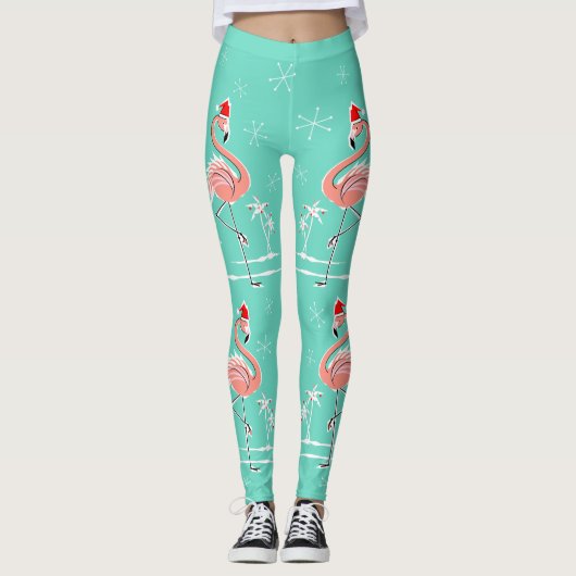 Leggings Guêtres de Flamant rose de Noël (Devant)