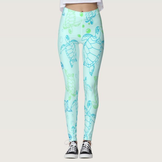 Leggings Guêtres de l'eau bleue de tortues (Devant)