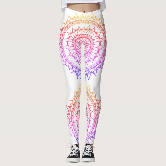 Leggings Guêtres de mandala d'arc-en-ciel (Devant)