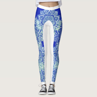 Leggings Guêtres de mandala de glace de vert bleu