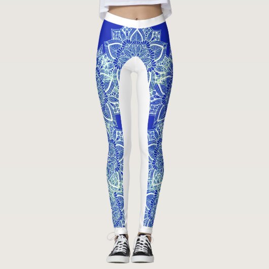 Leggings Guêtres de mandala de glace de vert bleu (Devant)