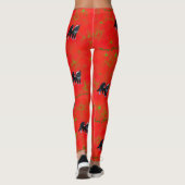 Leggings Guêtres de Noël Kitty noir et blanc sur le rouge (Dos)