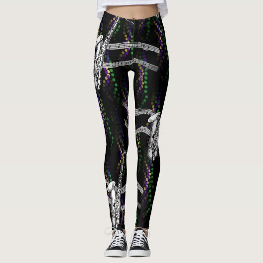 Leggings Guêtres de noir de mardi gras de musique de (Devant)