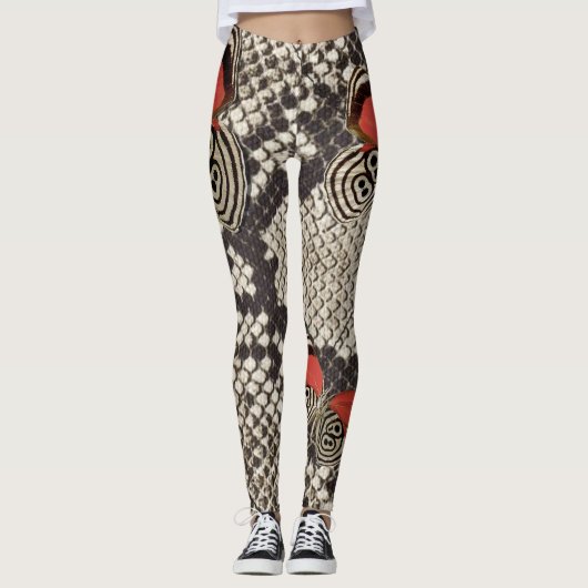 Leggings Guêtres de papillons d'amour de pythons (Devant)