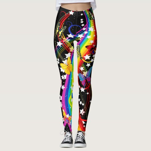 Leggings Guêtres de papillons d'arc-en-ciel (Devant)