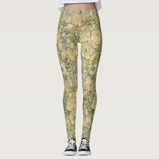Leggings Guêtres de pivoines de Mucha (Devant)