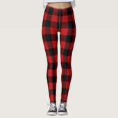 Leggings Guêtres de plaid de Buffalo rouge et noir (Devant)