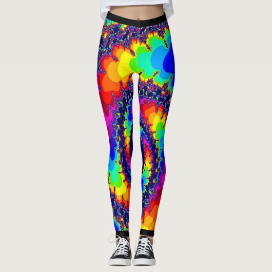 Leggings Guêtres de spirale d'arc-en-ciel de voyage acide (Devant)