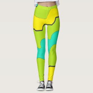 Leggings Guêtres de vert de chaux, turquoises et jaunes